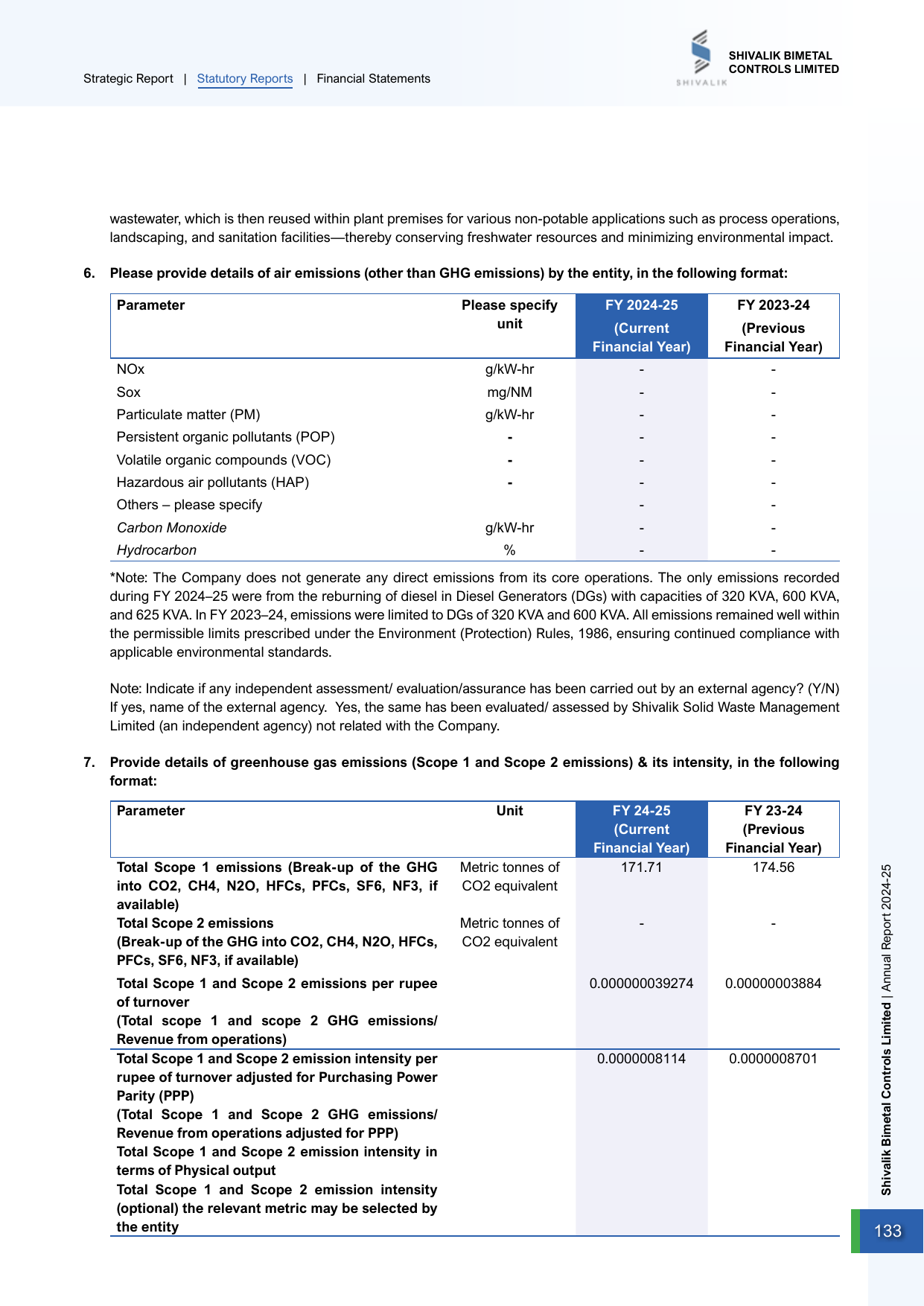 Emissions data extracted from page 134