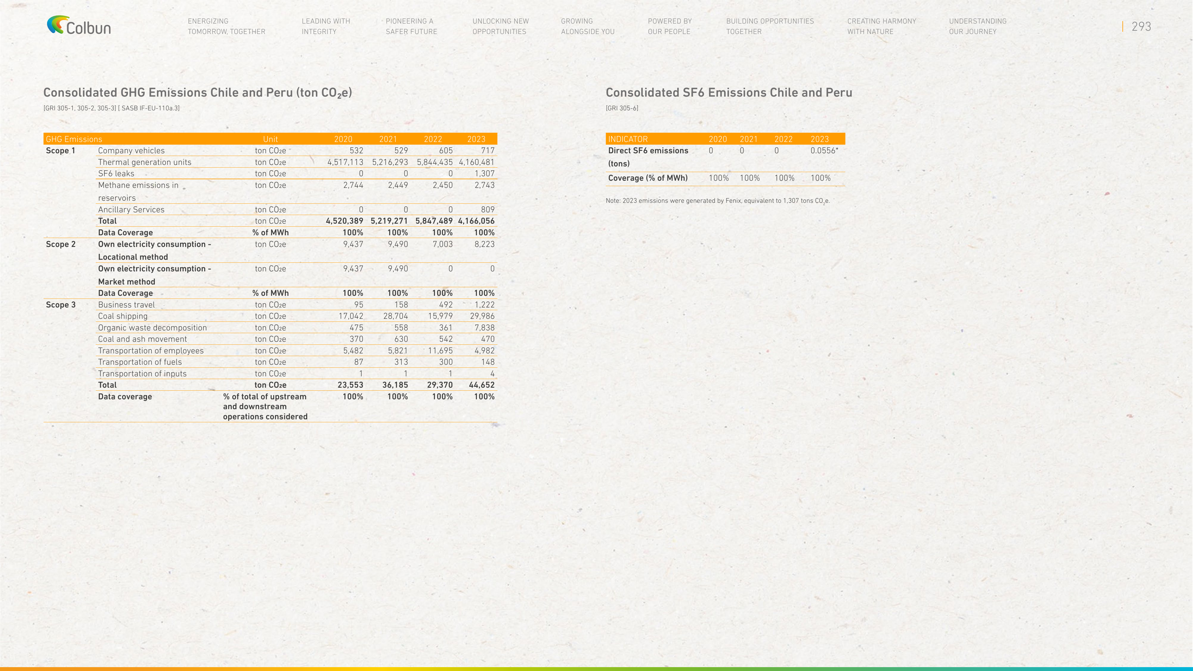 Emissions data extracted from page 293