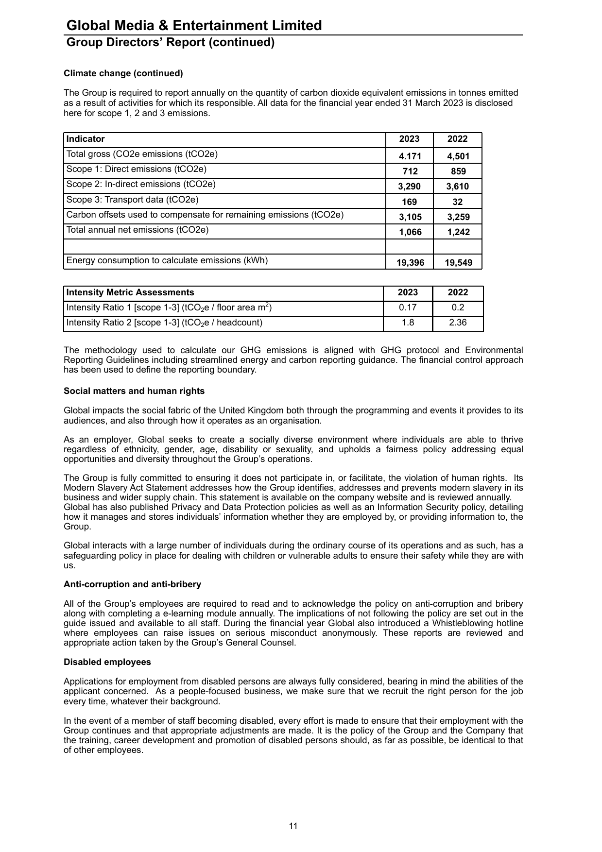 Emissions data extracted from page 11