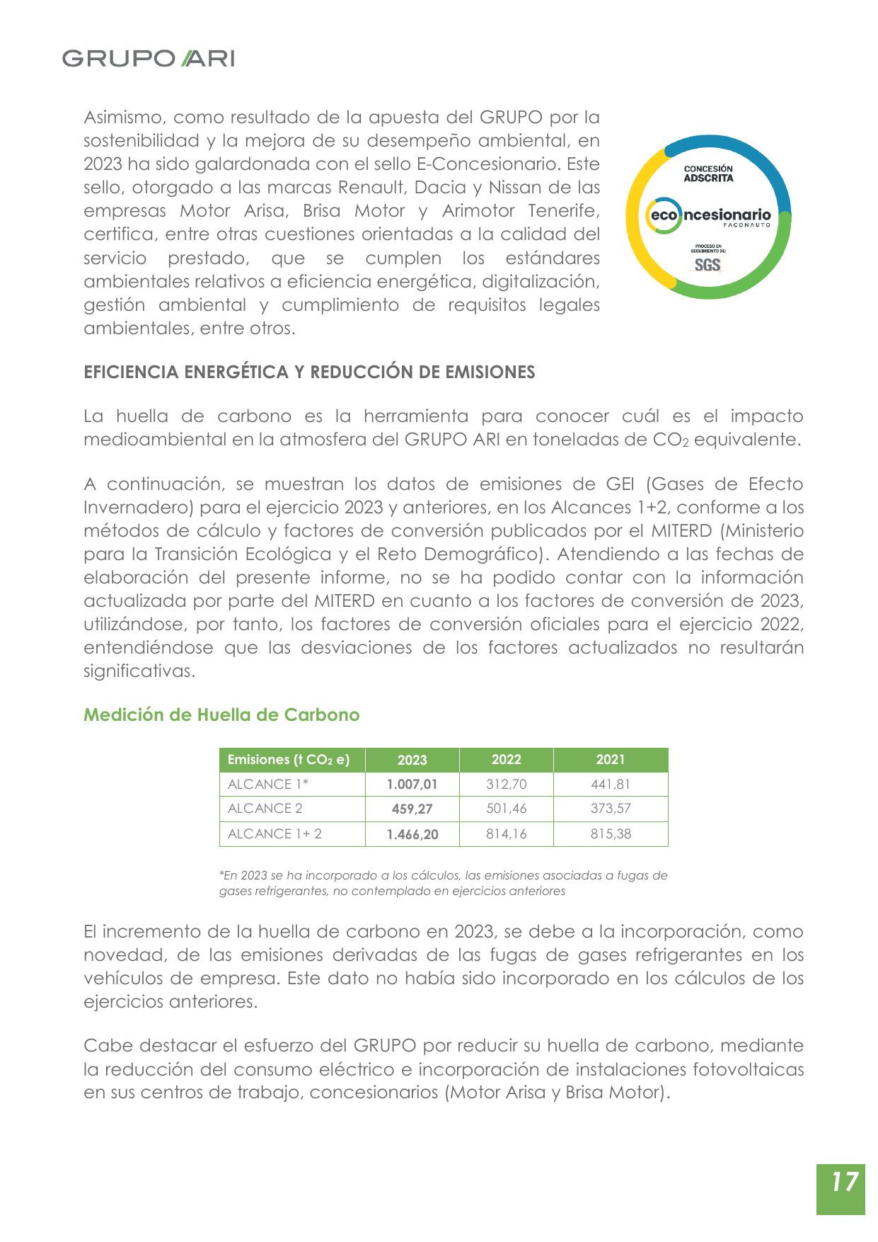 Emissions data extracted from page 18