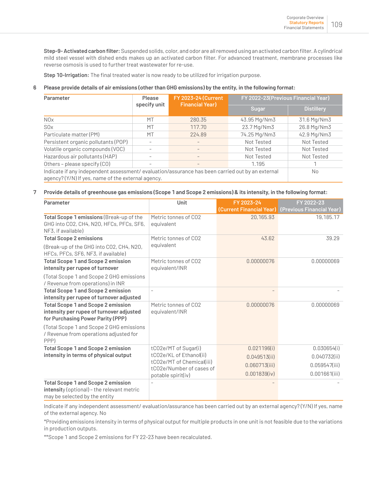 Emissions data extracted from page 111