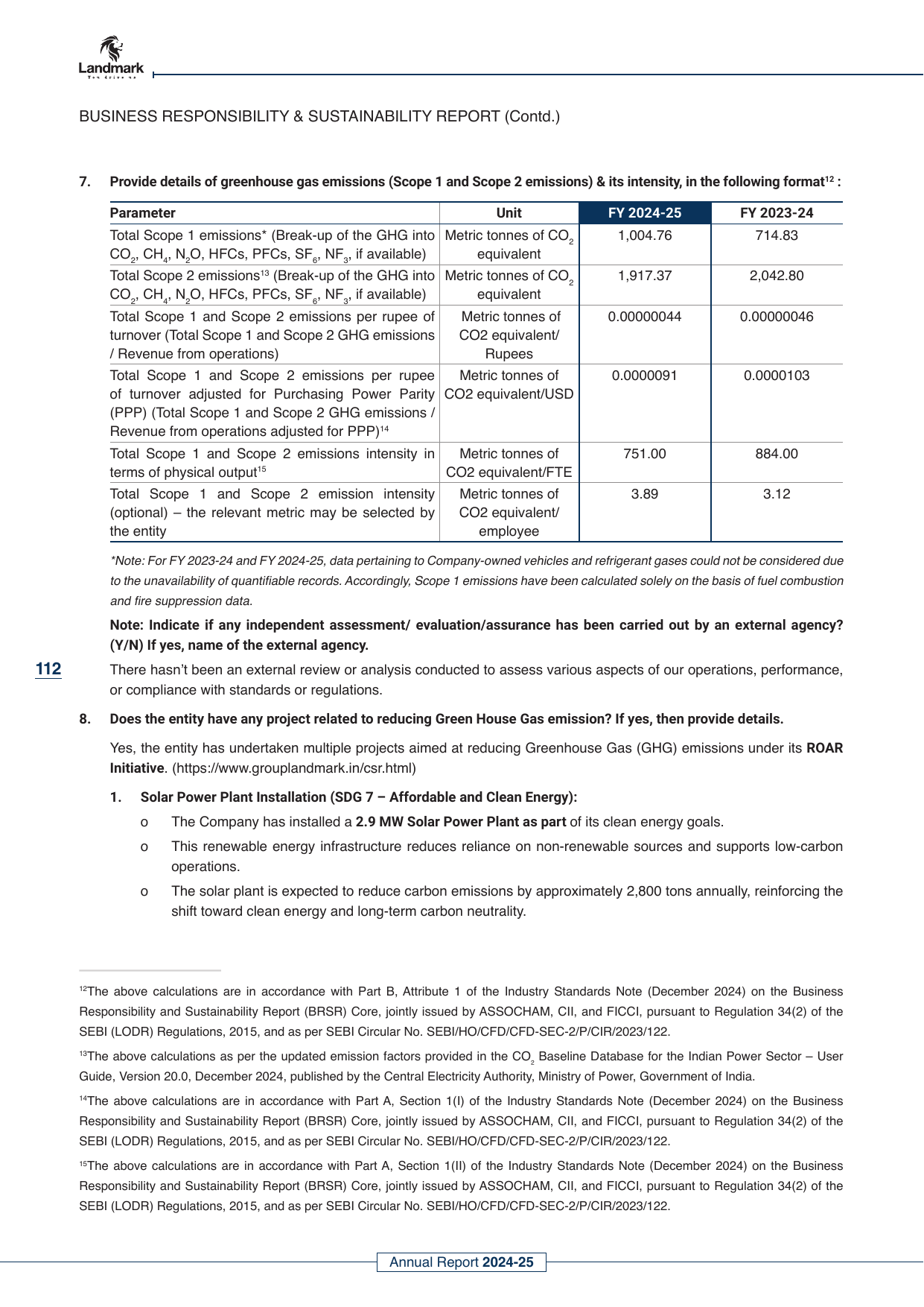 Emissions data extracted from page 115