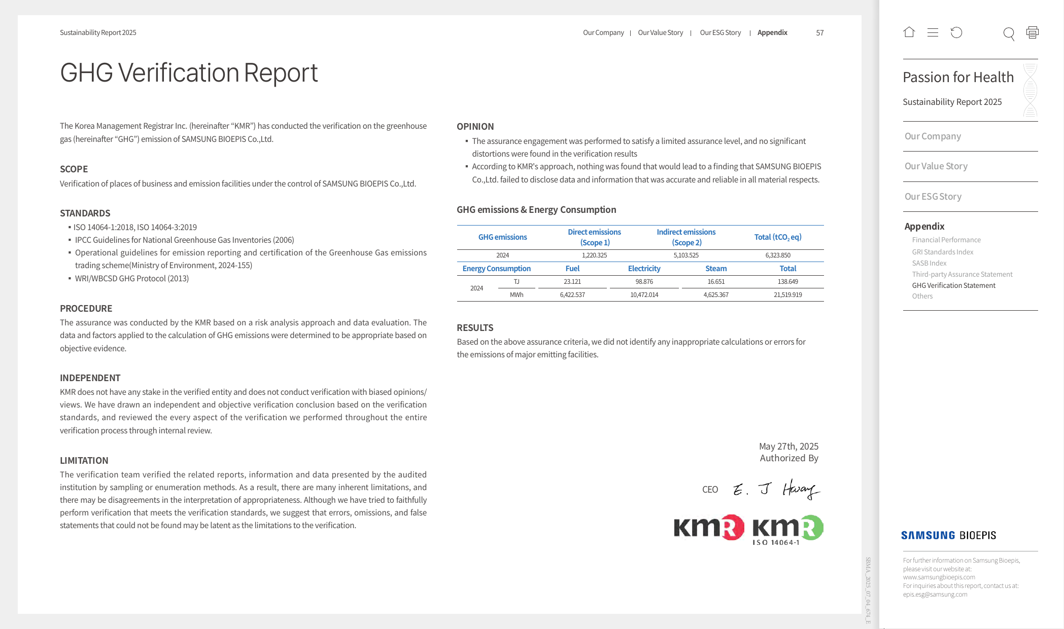 Emissions data extracted from page 57