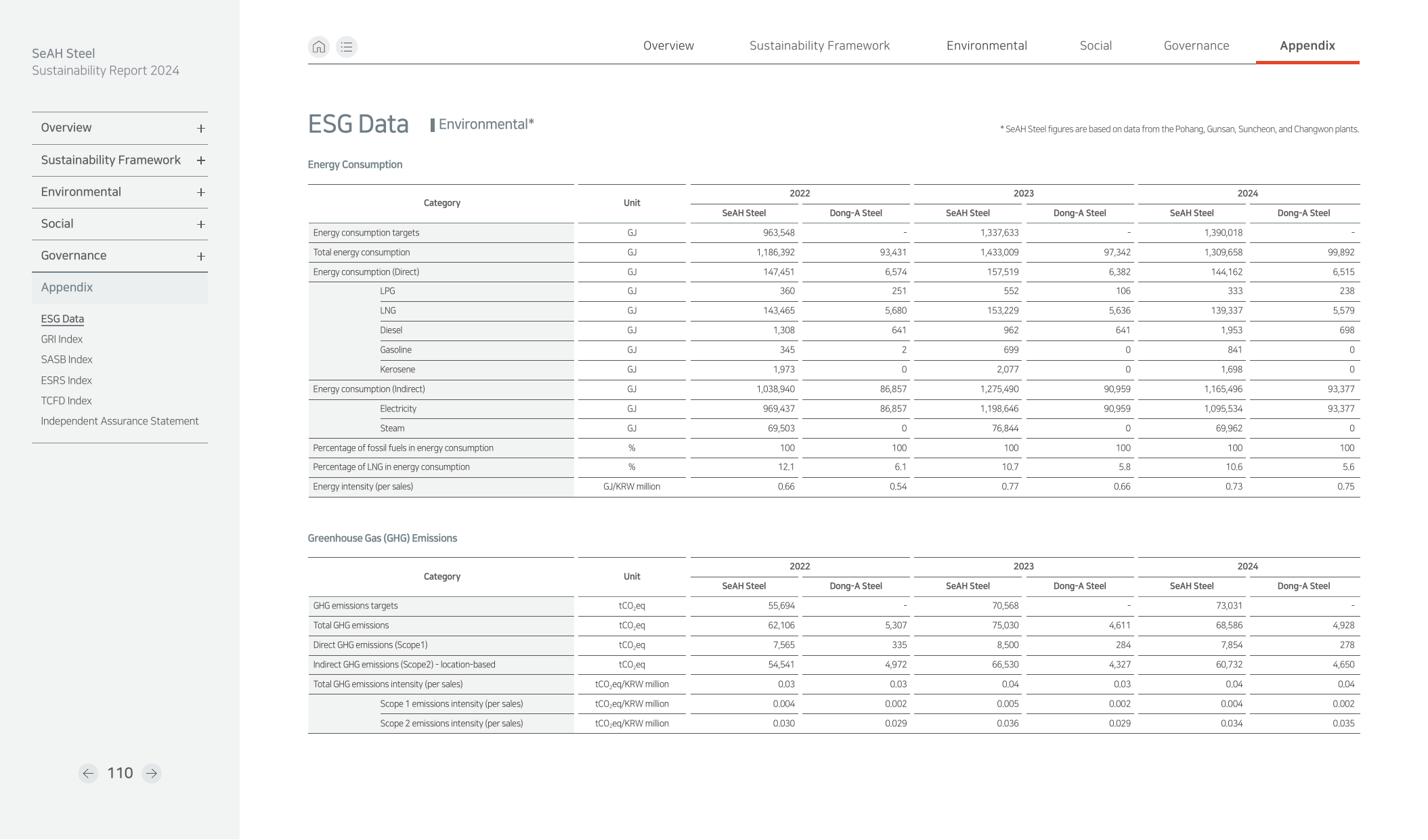 Emissions data extracted from page 110
