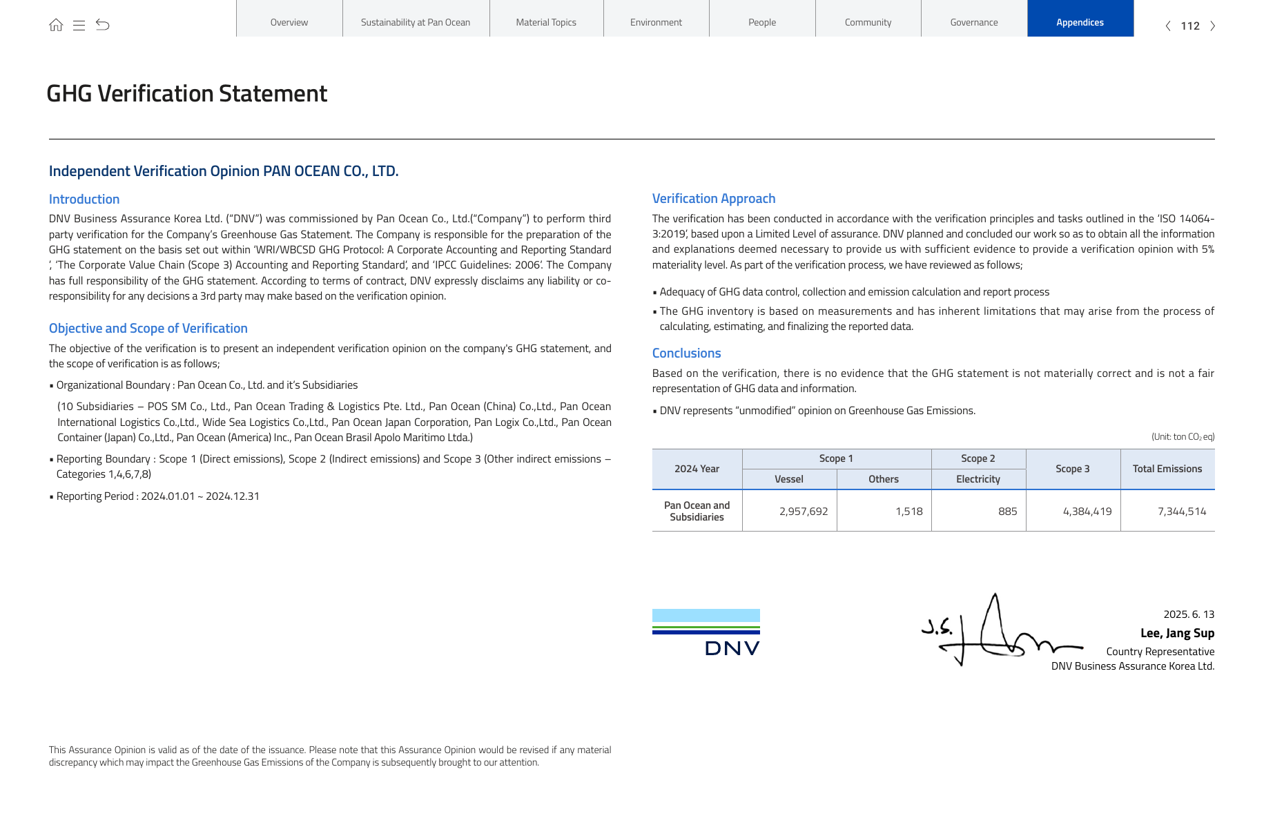 Emissions data extracted from page 112