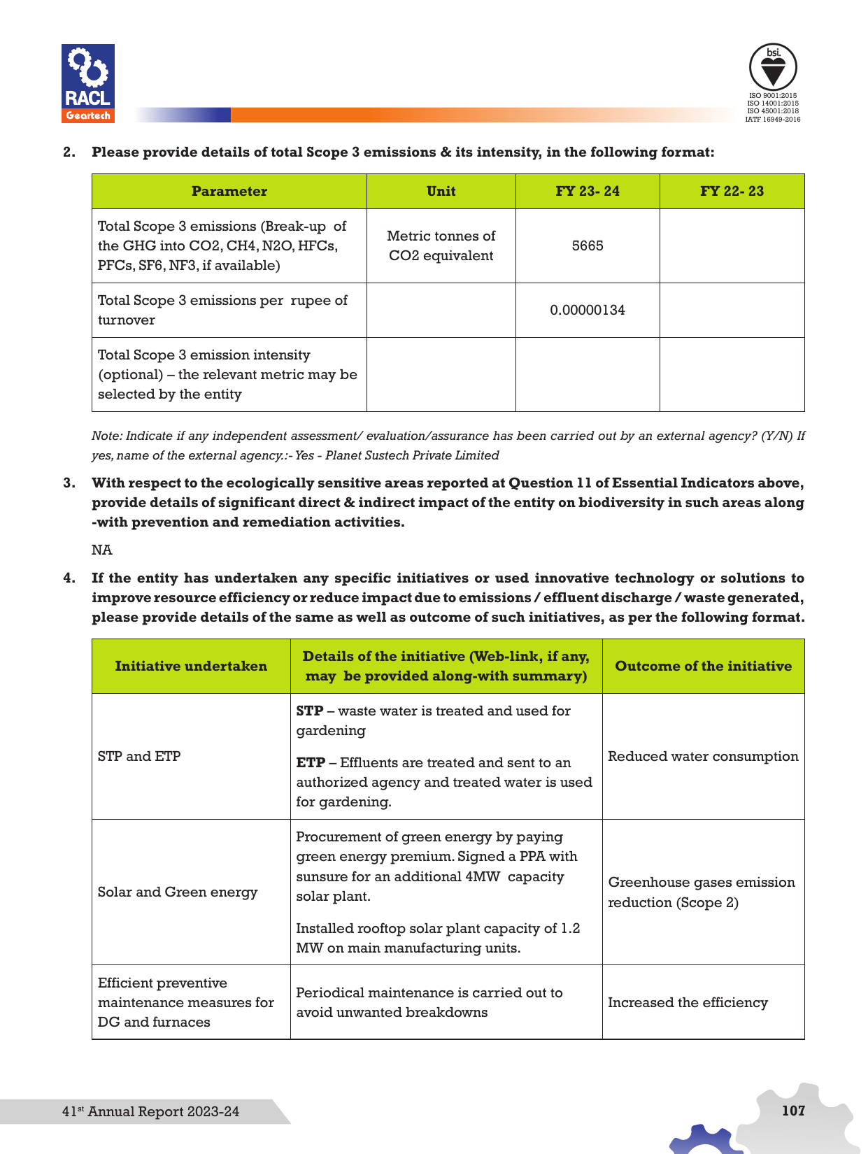 Emissions data extracted from page 111