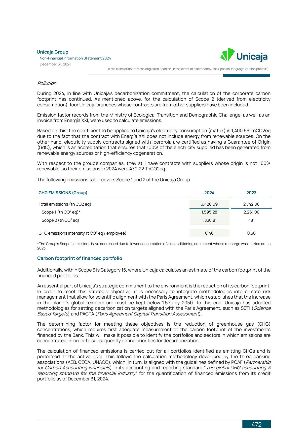 Emissions data extracted from page 134