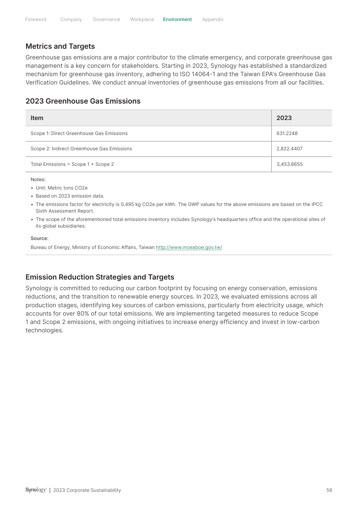 Emissions data extracted from page 58
