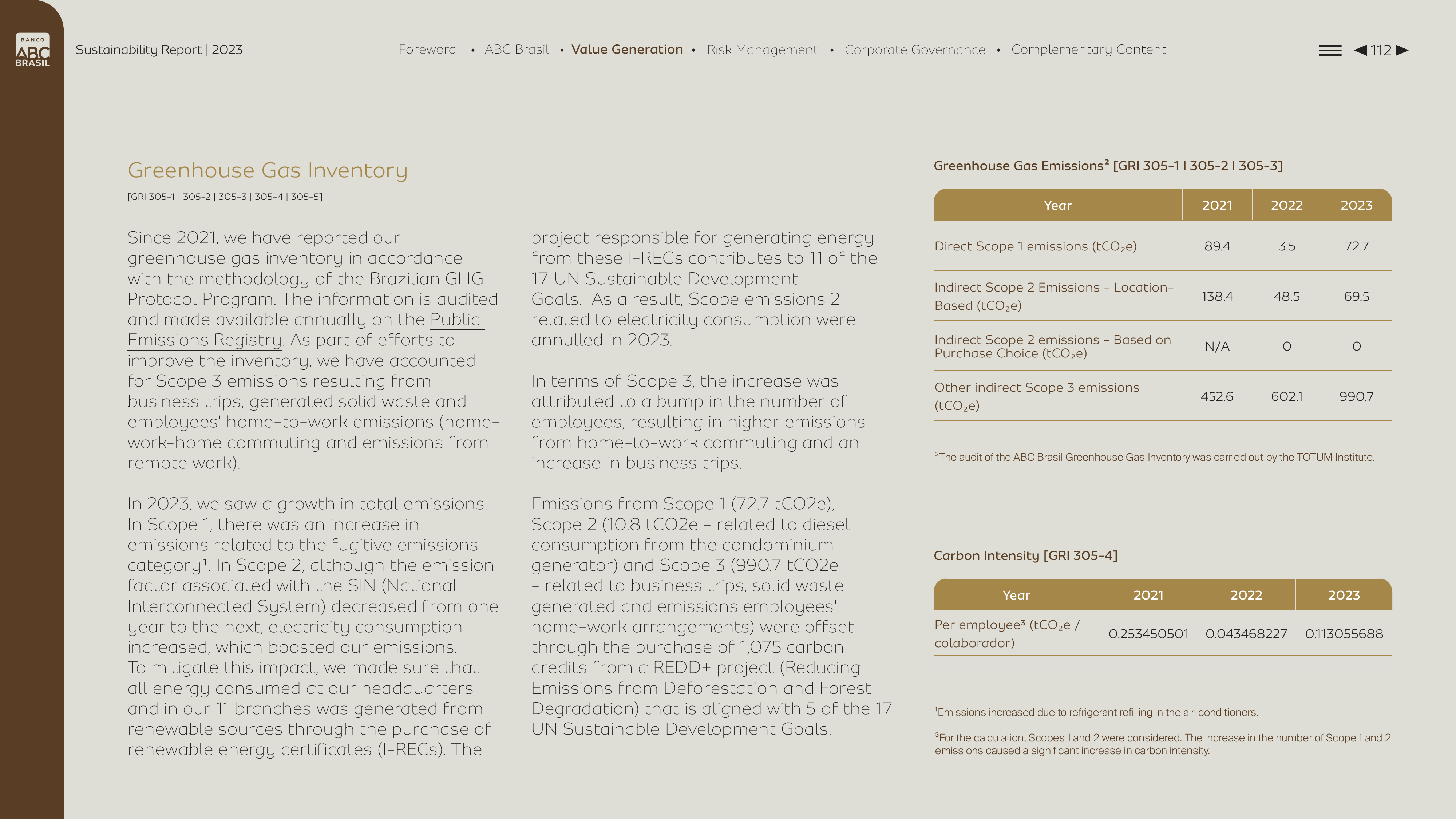 Emissions data extracted from page 112