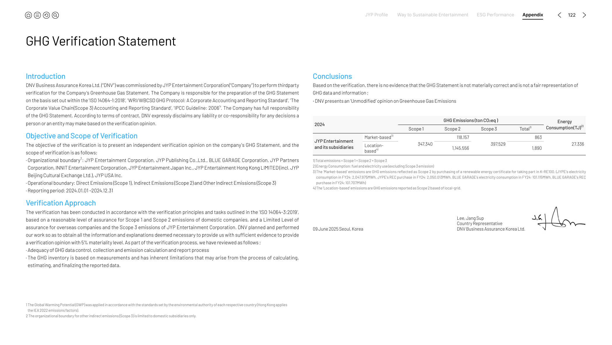 Emissions data extracted from page 122