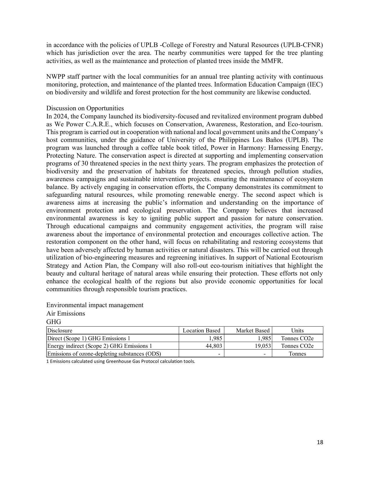 Emissions data extracted from page 18